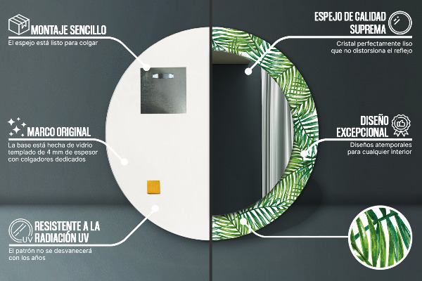 Lustro ścienne dekoracyjne okrągłe Tropikalna palma