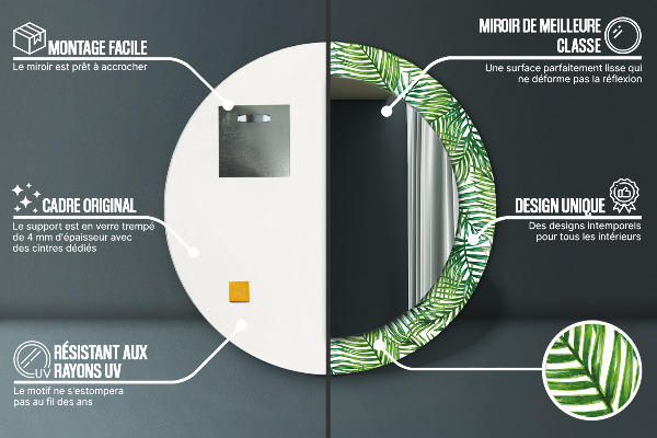 Lustro ścienne dekoracyjne okrągłe Tropikalna palma