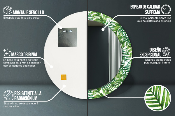 Lustro ścienne dekoracyjne okrągłe Tropikalna palma