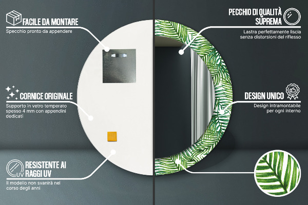 Lustro ścienne dekoracyjne okrągłe Tropikalna palma