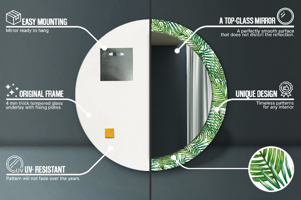 Lustro ścienne dekoracyjne okrągłe Tropikalna palma