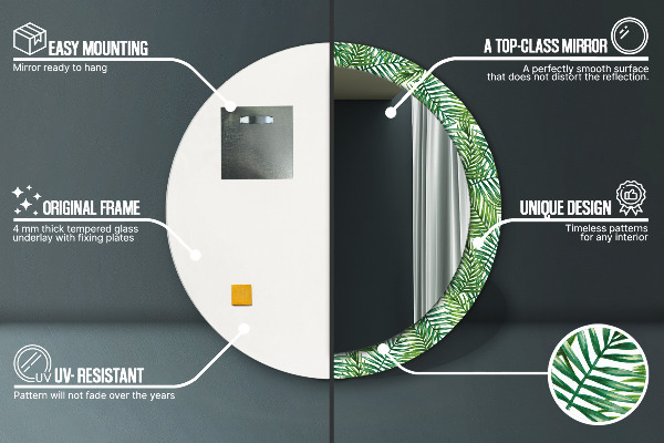 Lustro ścienne dekoracyjne okrągłe Tropikalna palma