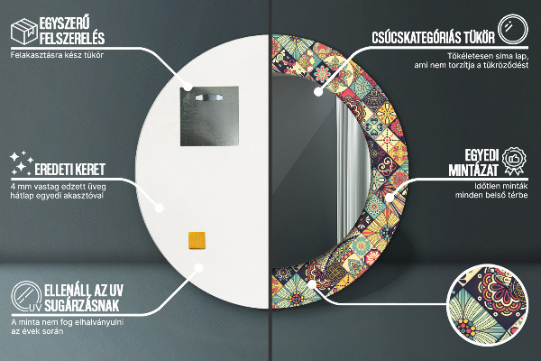 Lustro z drukowaną ramką okrągłe Etniczny kwiatowy