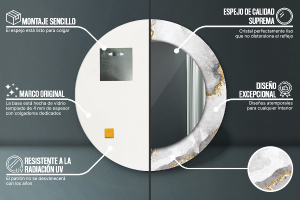 Lustro ścienne dekoracyjne okrągłe Biały marmur złoto