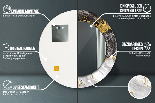 Lustro ścienne dekoracyjne okrągłe Marmur i złoto