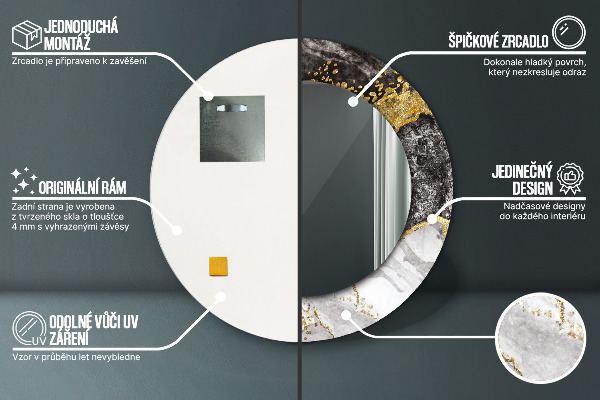 Lustro ścienne dekoracyjne okrągłe Marmur i złoto