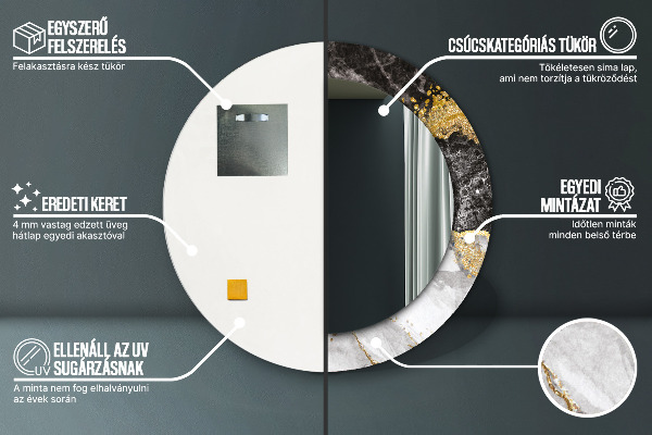 Lustro ścienne dekoracyjne okrągłe Marmur i złoto