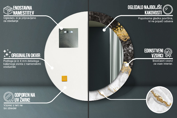 Lustro ścienne dekoracyjne okrągłe Marmur i złoto