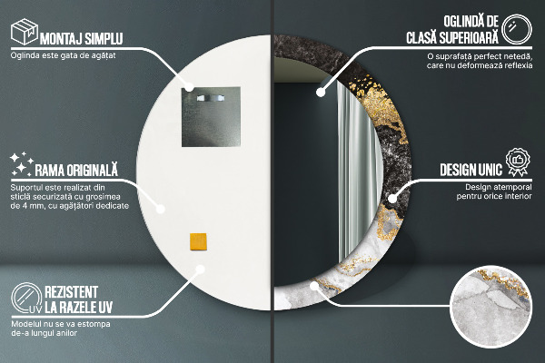 Lustro ścienne dekoracyjne okrągłe Marmur i złoto