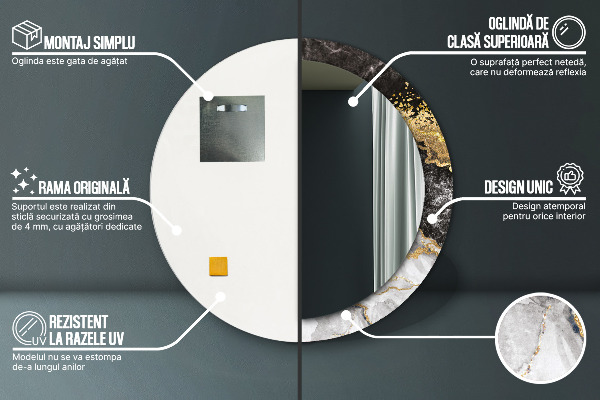 Lustro ścienne dekoracyjne okrągłe Marmur i złoto