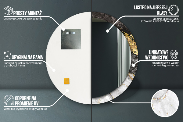 Lustro ścienne dekoracyjne okrągłe Marmur i złoto