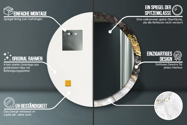 Lustro ścienne dekoracyjne okrągłe Marmur i złoto