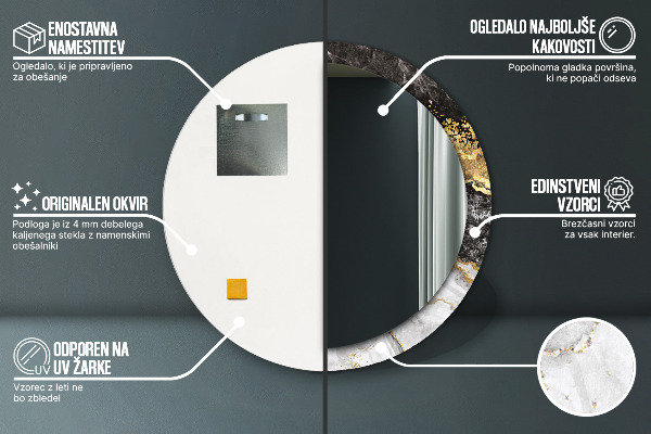 Lustro ścienne dekoracyjne okrągłe Marmur i złoto