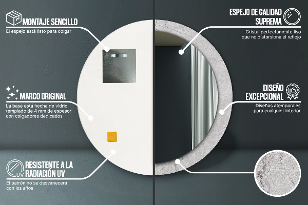 Lustro ramka z nadrukiem okrągłe Szary cement