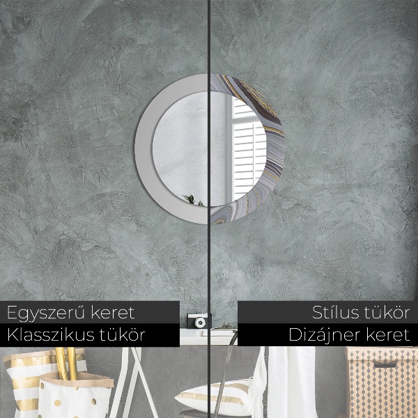 Lustro ramka z nadrukiem okrągłe Szary marmur