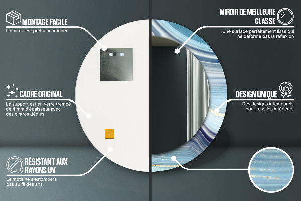 Lustro ramka z nadrukiem okrągłe Niebieski marmur