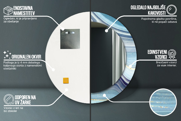 Lustro ramka z nadrukiem okrągłe Niebieski marmur