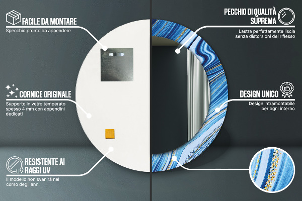 Lustro ścienne dekoracyjne okrągłe Błękitne marmurkowanie