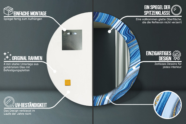 Lustro ścienne dekoracyjne okrągłe Błękitne marmurkowanie