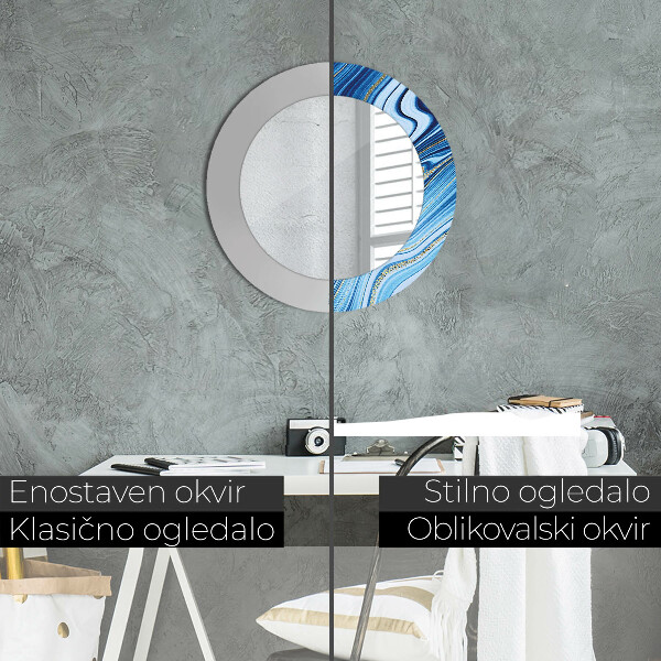 Lustro ścienne dekoracyjne okrągłe Błękitne marmurkowanie