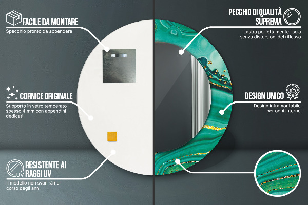 Lustro z drukowaną ramką okrągłe Agat jaspis marmur