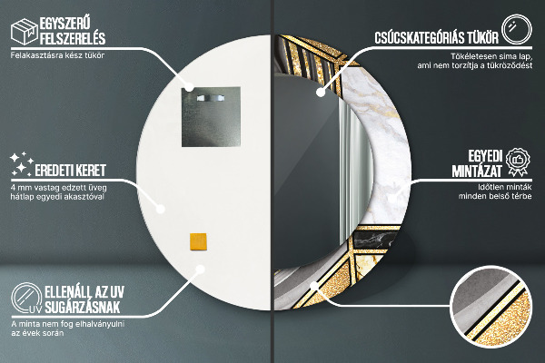 Lustro z drukowaną ramką okrągłe Marmur agat i złoto