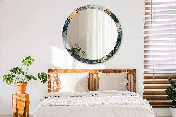 Lustro z drukowaną ramką okrągłe Marmur agat i złoto