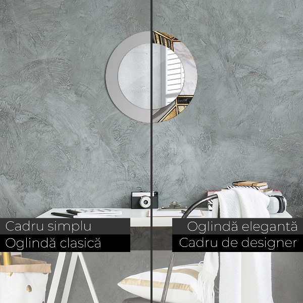 Lustro z drukowaną ramką okrągłe Marmur agat i złoto