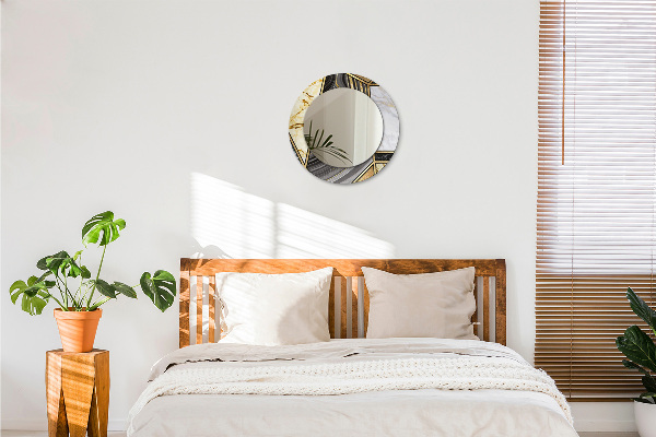 Lustro z drukowaną ramką okrągłe Marmur agat i złoto