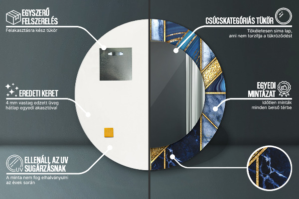 Lustro z drukowaną ramką okrągłe Nowoczesny marmur