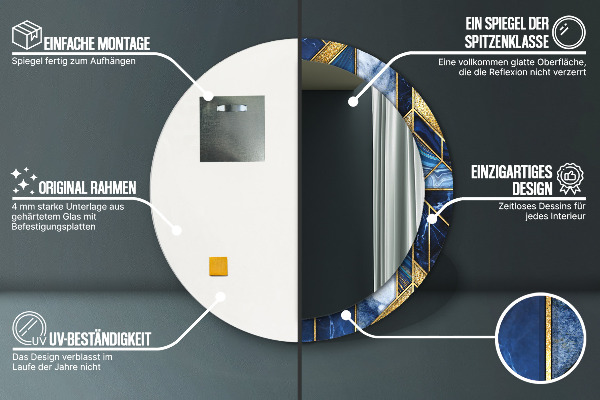 Lustro z drukowaną ramką okrągłe Nowoczesny marmur