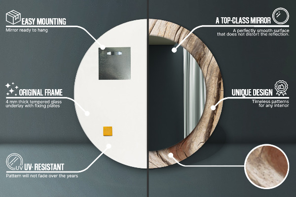 Lustro z drukowaną ramką okrągłe Pęknięte drewno