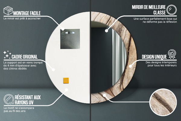 Lustro z drukowaną ramką okrągłe Pęknięte drewno