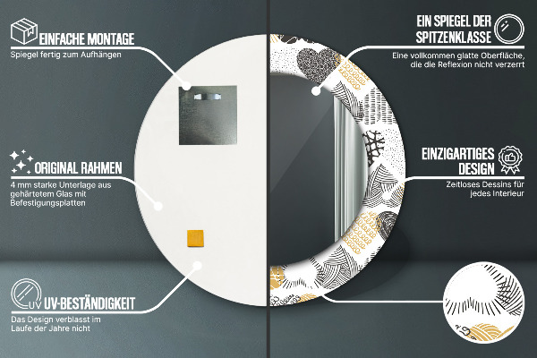 Lustro ścienne dekoracyjne okrągłe Serca doodle
