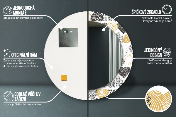 Lustro ścienne dekoracyjne okrągłe Serca doodle