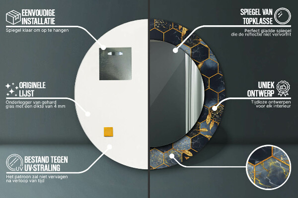 Lustro ścienne dekoracyjne okrągłe Marmur heksagon