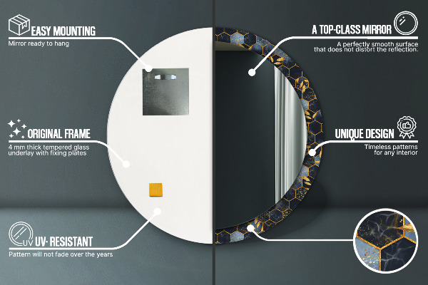 Lustro ścienne dekoracyjne okrągłe Marmur heksagon
