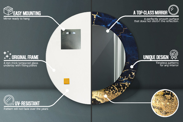 Lustro ścienne dekoracyjne okrągłe Niebieski marmur