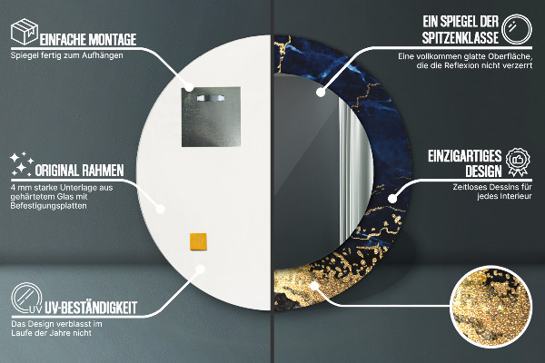 Lustro ścienne dekoracyjne okrągłe Niebieski marmur