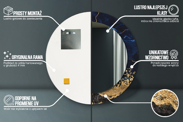 Lustro ścienne dekoracyjne okrągłe Niebieski marmur