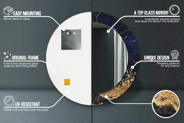 Lustro ścienne dekoracyjne okrągłe Niebieski marmur