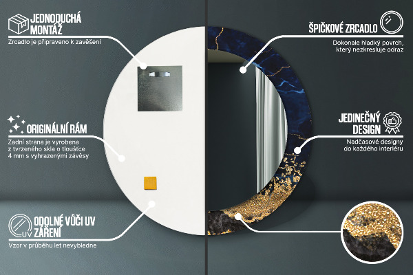 Lustro ścienne dekoracyjne okrągłe Niebieski marmur