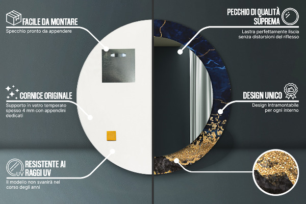 Lustro ścienne dekoracyjne okrągłe Niebieski marmur