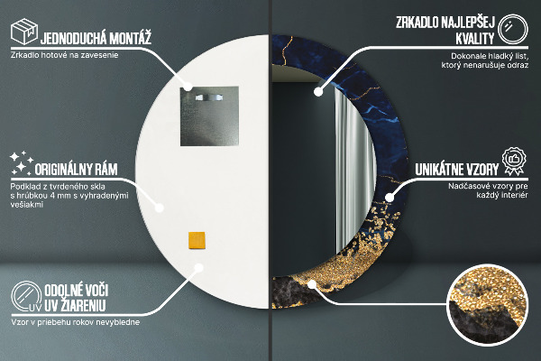 Lustro ścienne dekoracyjne okrągłe Niebieski marmur