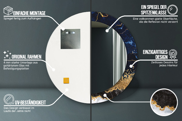 Lustro ścienne dekoracyjne okrągłe Niebieski marmur