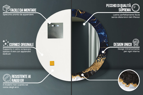 Lustro ścienne dekoracyjne okrągłe Niebieski marmur