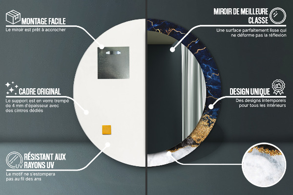 Lustro ścienne dekoracyjne okrągłe Niebieski marmur