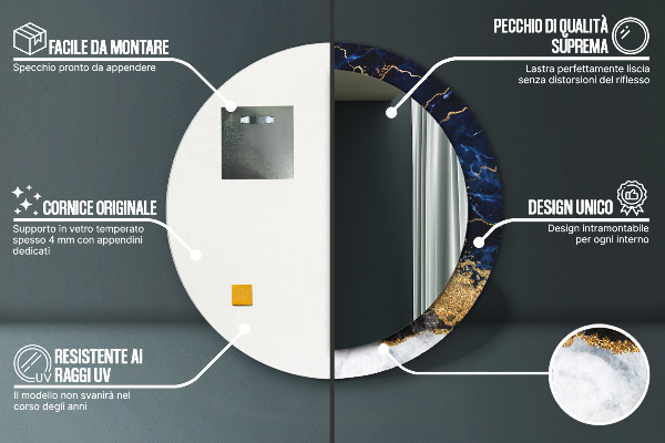 Lustro ścienne dekoracyjne okrągłe Niebieski marmur