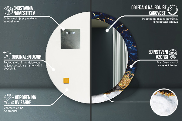 Lustro ścienne dekoracyjne okrągłe Niebieski marmur