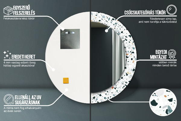 Lustro ramka z nadrukiem okrągłe Kamień naturalny